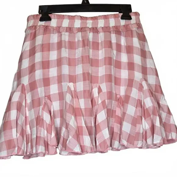Entro Pink White Gingham Ruffle Skirt SIZE Large NWT Cottage Coastal Grandma - Picture 3 of 7